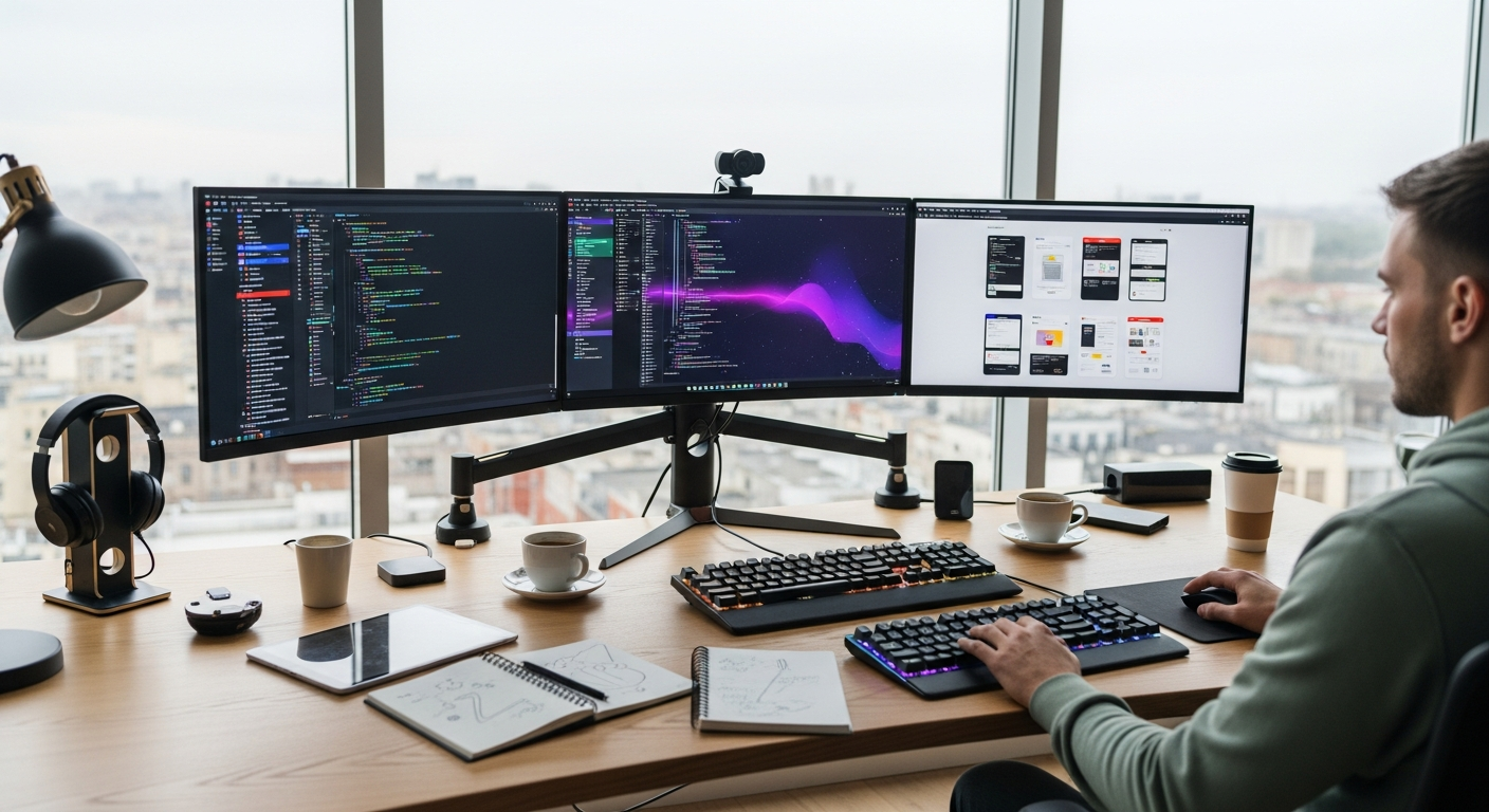 Interface développement web moderne avec codes et technologies avancées